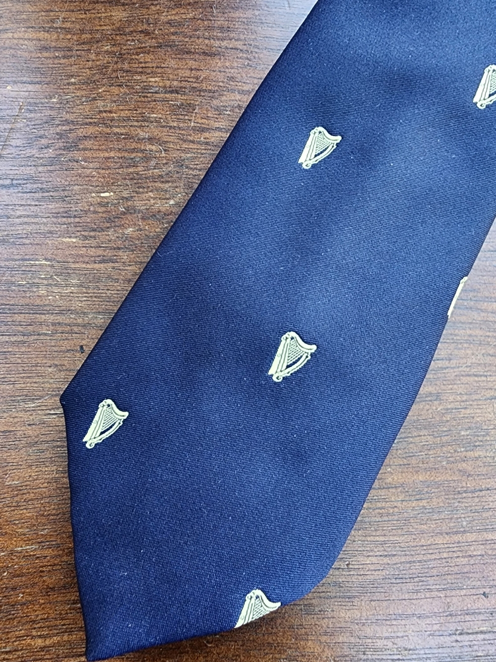 Vintage Millars of Ireland Navy Silk Tie Embroidered Irish Harp Celtic Preppy
